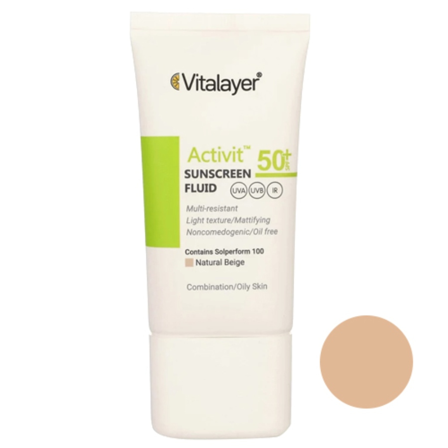 فلوئید ضد آفتاب رنگی پوست چرب Activit SPF50 ویتالیر 50ml