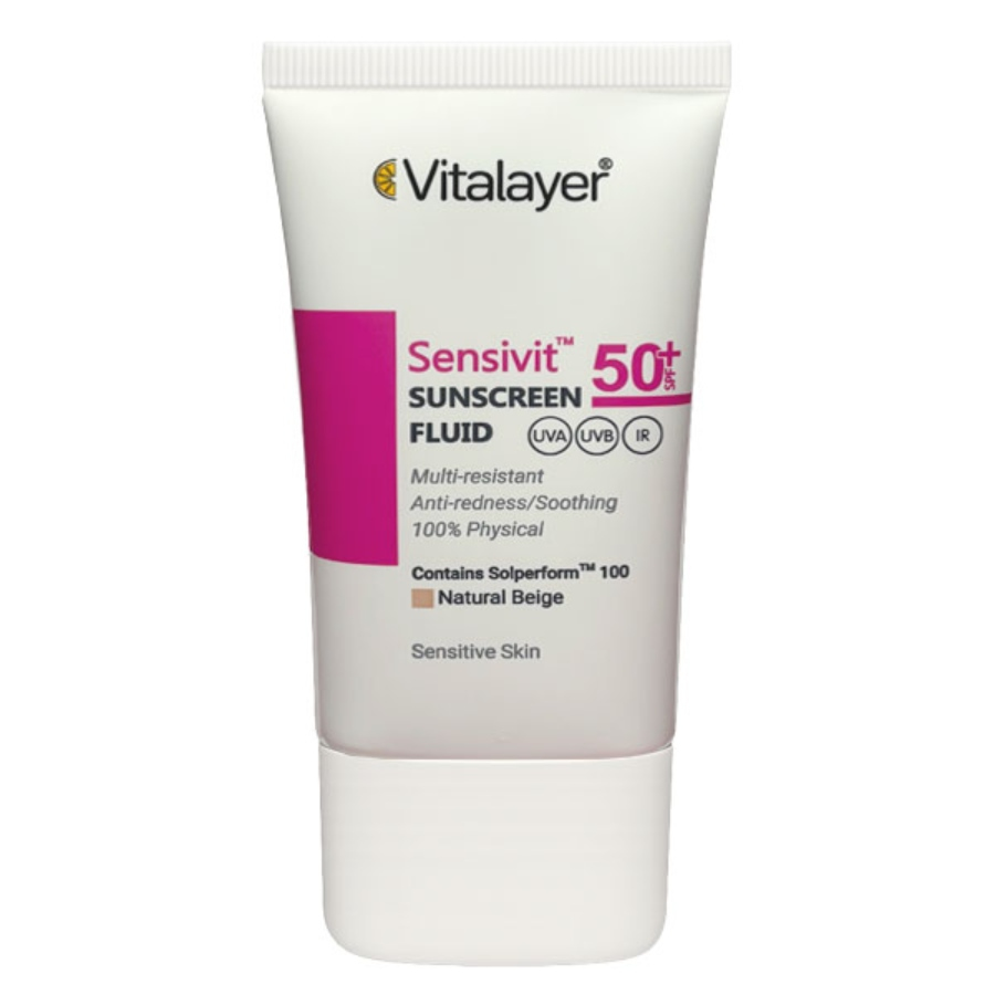 فلوئید ضدآفتاب ویتالایر spf50 پوست حساس (بژ طبیعی)