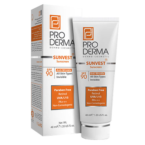 کرم ضد آفتاب و ضد چروک بی رنگ SPF90 پرودرما 40ml