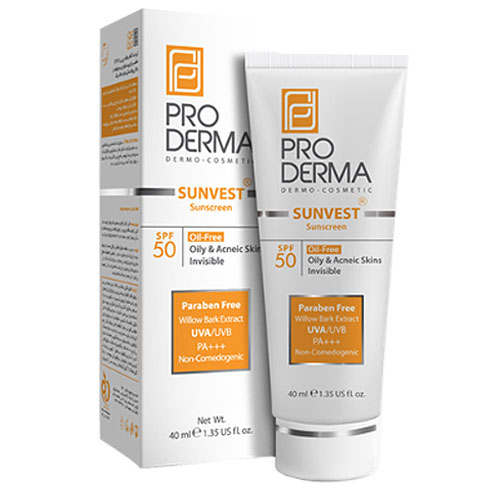 کرم ضد آفتاب فاقد چربی SPF50 بی رنگ پرودرما 40ml