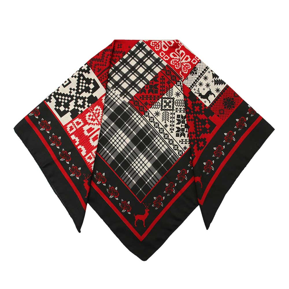 مینی اسکارف طرح گل قرمز مشکی کد 6005