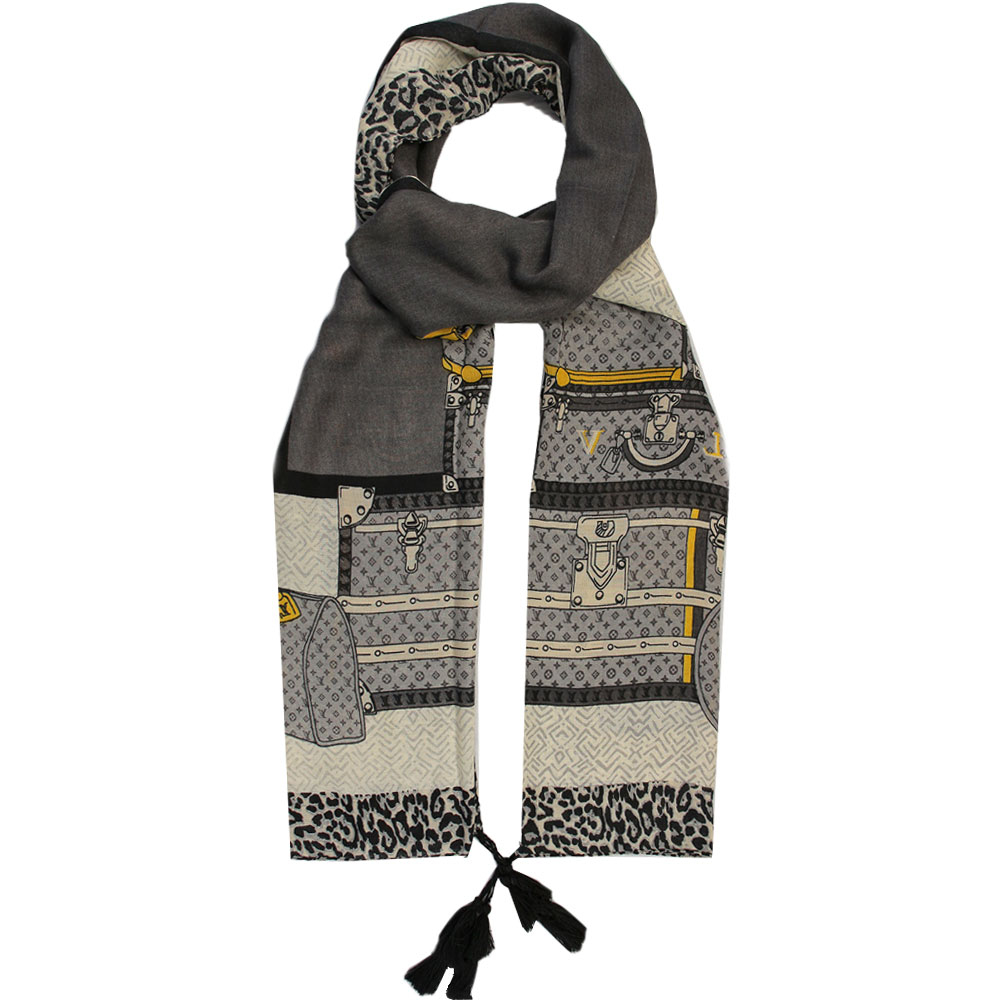 شال بلفی طرح طوسی سفید کد 10001