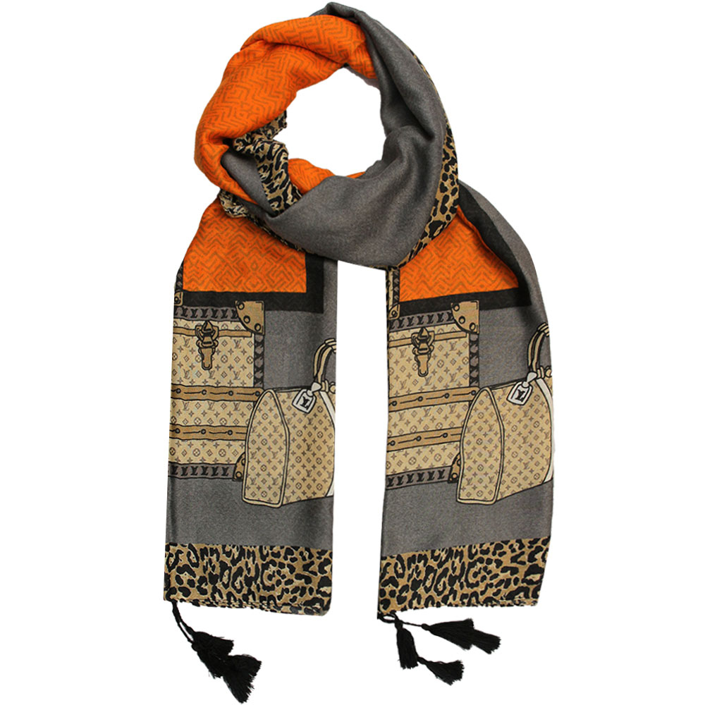 شال بلفی طرح نارنجی طوسی کد 10002