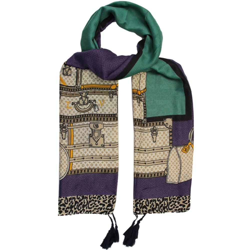 شال بلفی طرح سبز سرمه ای کد 10004