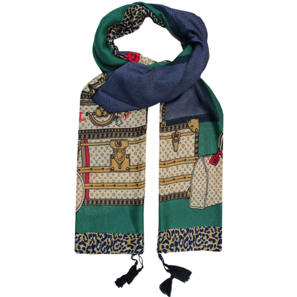 شال بلفی طرح آبی سبز کد 10005