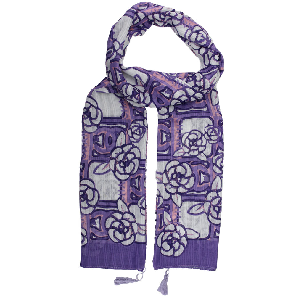 شال نخی شنل گل دار بنفش کد 23002