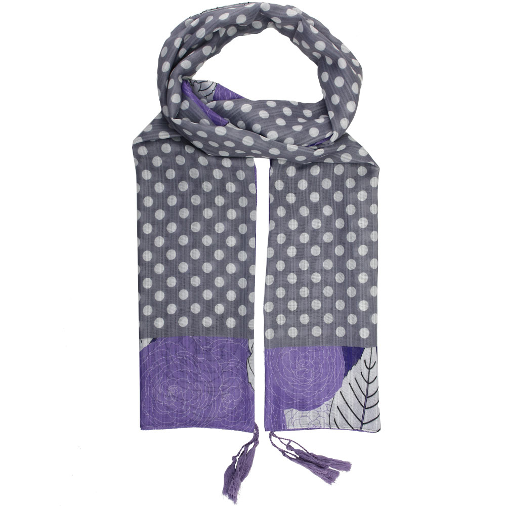 شال نخی خال خالی گل دار بنفش کد 23005