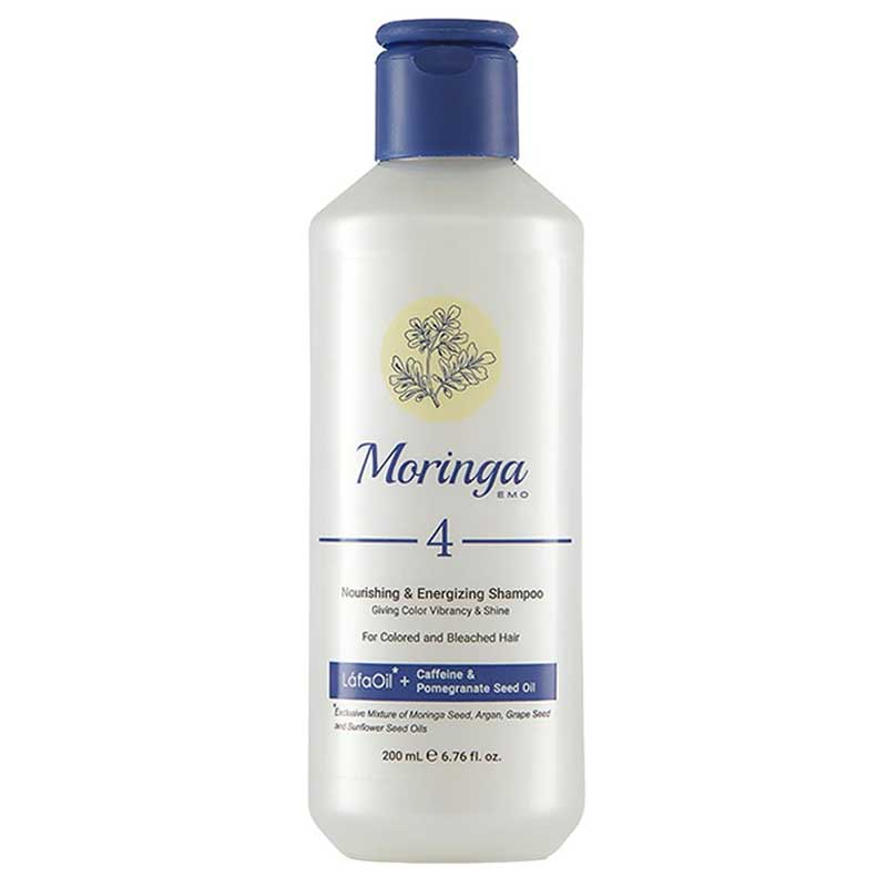 شامپو مغذی و انرژی بخش موهای رنگ شده و دکلره 4 مورینگا امو 200ml