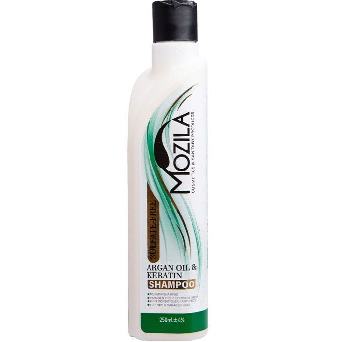 شامپو فاقد سولفات حاوی کراتین و روغن آرگان موزیلا 250ml