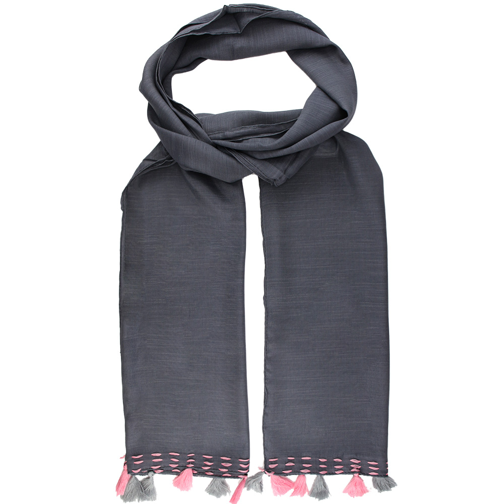 شال حاشیه کوک طوسی تیره کد 47014