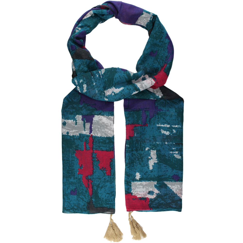 شال طرح آبرنگی سبز بنفش کد 53005