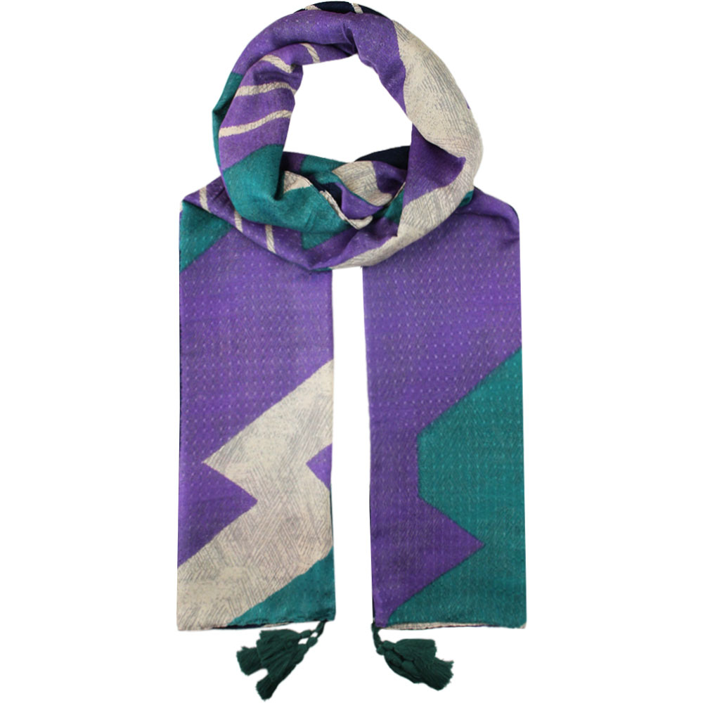 شال طرح دار بنفش سبز کد 49003