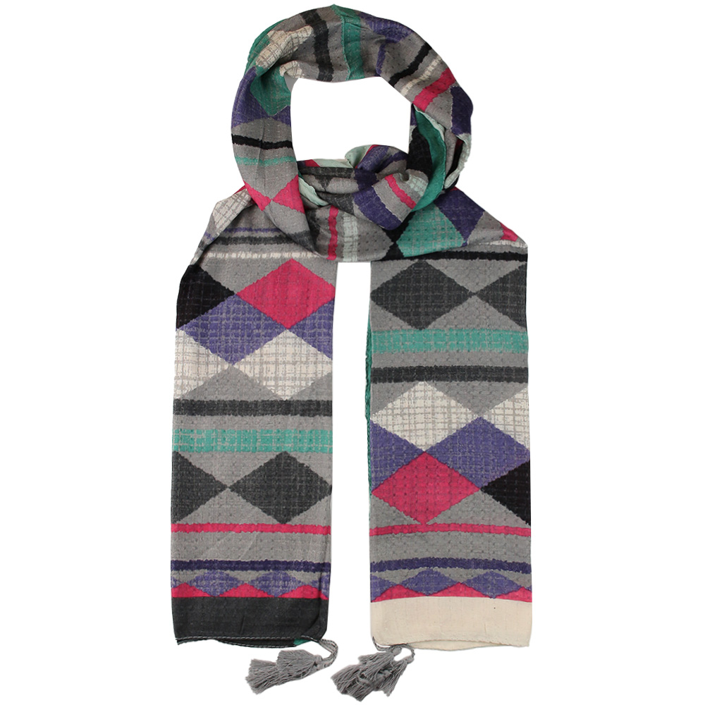 شال طرح حاشیه لوزی صورتی مشکی کد 51002