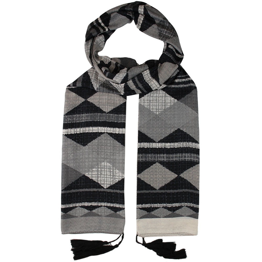 شال طرح حاشیه لوزی طوسی مشکی کد 51004