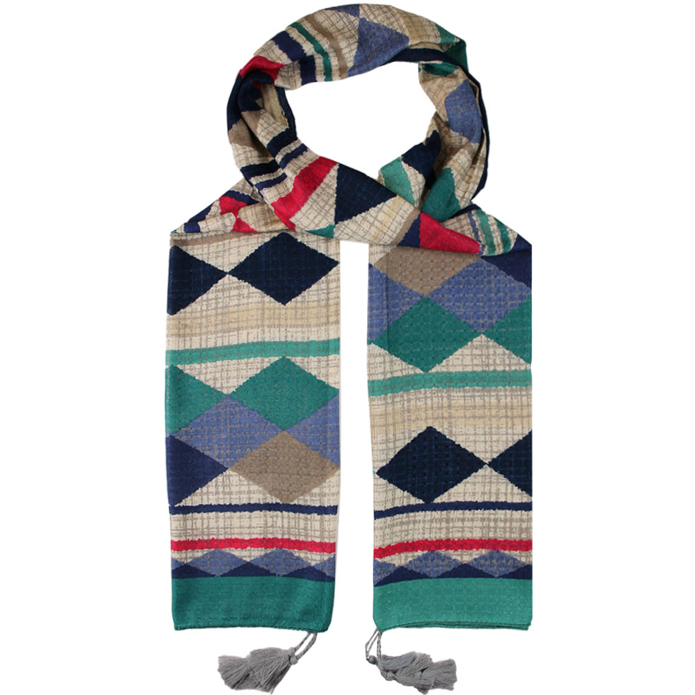 شال طرح حاشیه لوزی کرم سرمه ای کد 51005