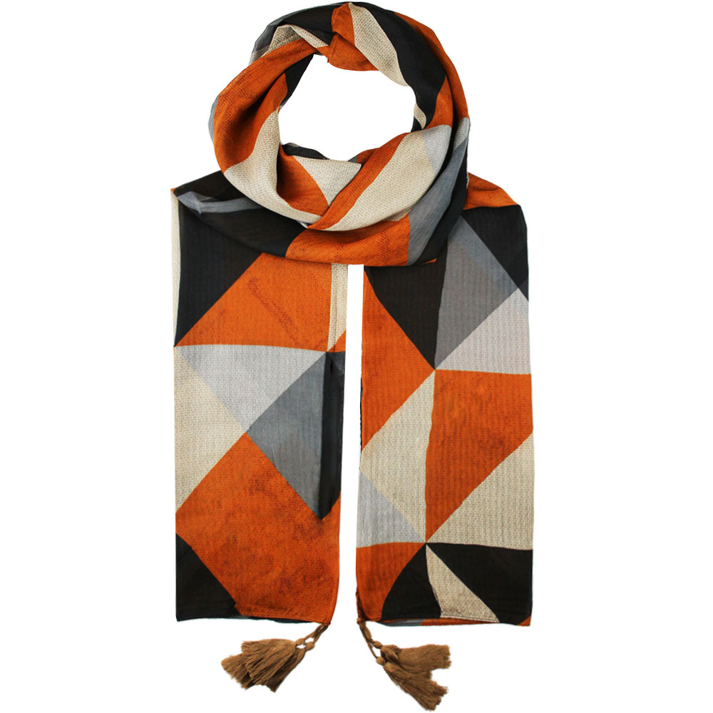 شال طرح دار نارنجی خاکستری کد 50002