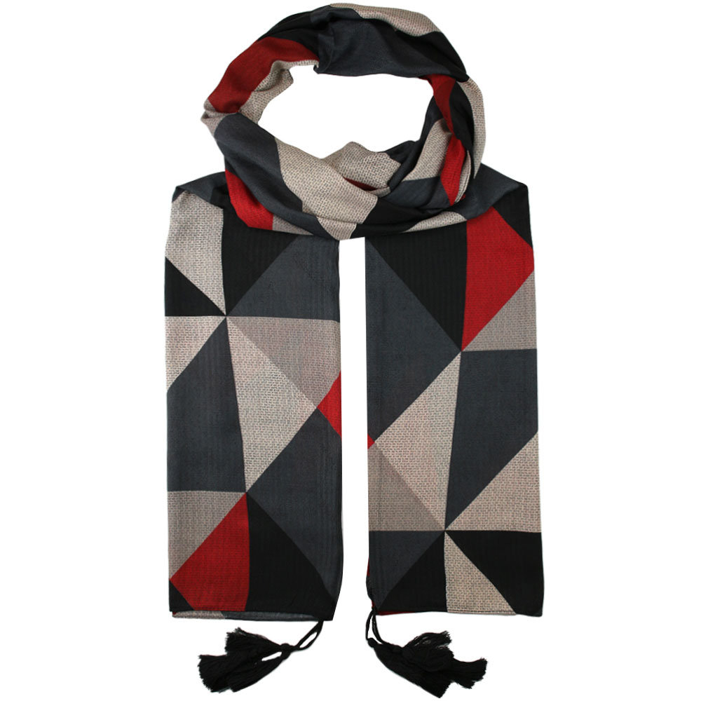 شال طرح دار قرمز کرم کد 50003