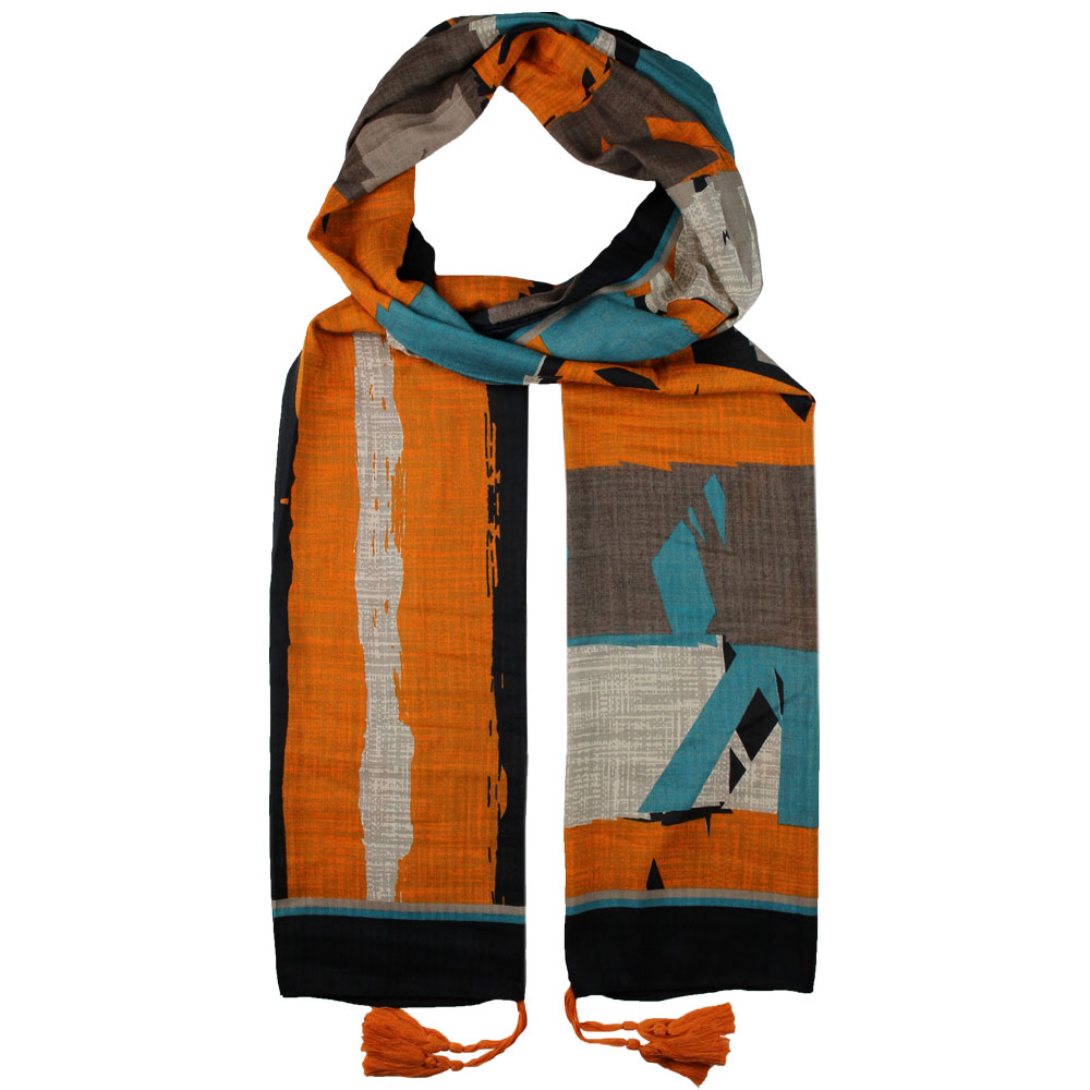 شال طرح دار نارنجی کرم کد 52001