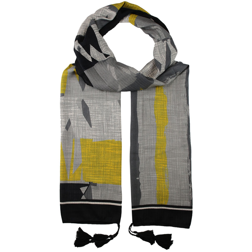 شال طرح دار زرد طوسی کد 52004