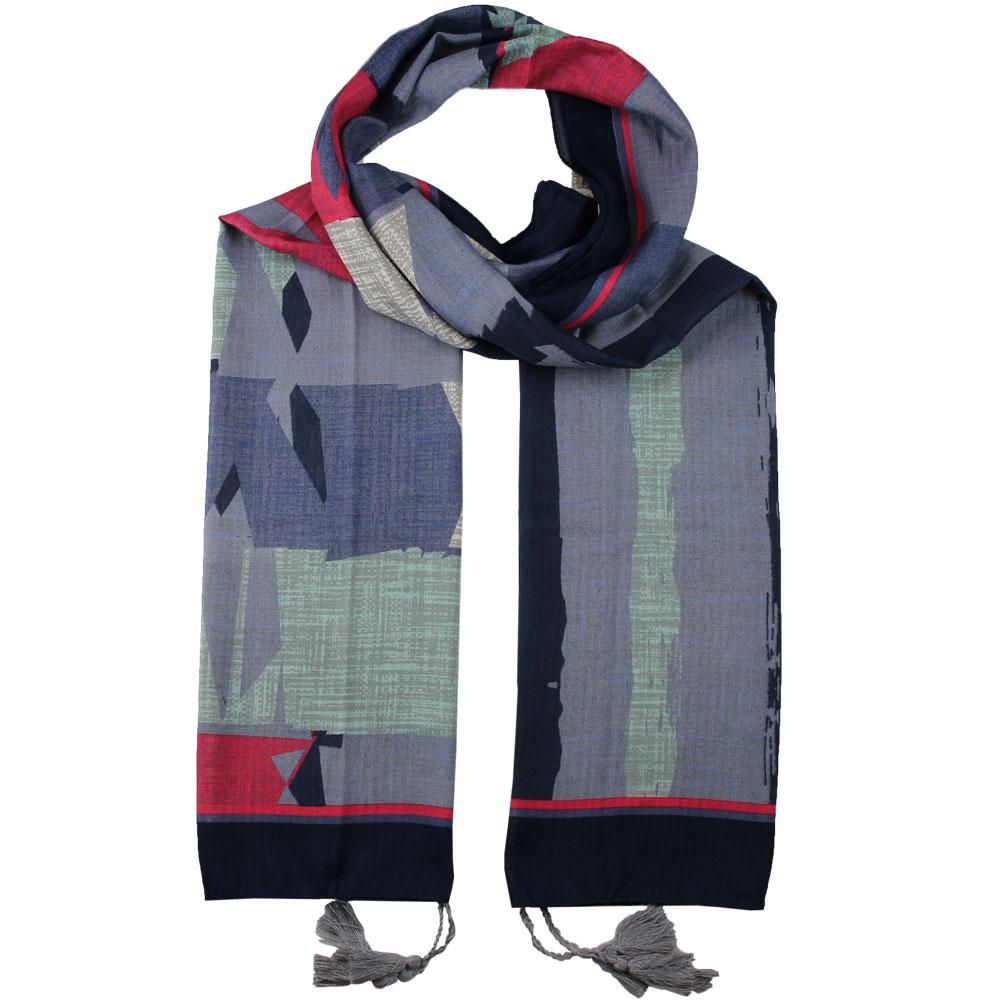 شال طرح دار سرمه ای سرخابی کد 52005