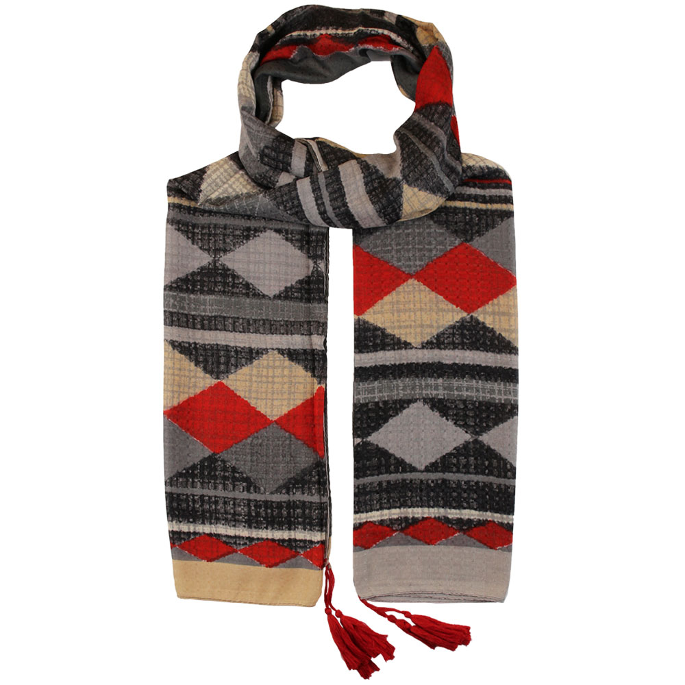 شال طرح حاشیه لوزی قرمز طوسی کد 51001