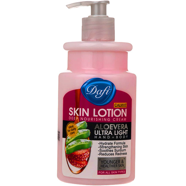 لوسیون بدن انواع پوست عصاره آلوئه ورا و توت فرنگی دافی 470ml