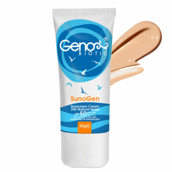 کرم ضد آفتاب رنگی پوست های خشک و معمولی SPF50 ژنوبایوتیک 50gr 