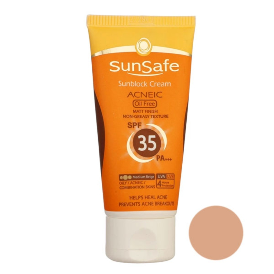کرم ضد آفتاب رنگی SPF35 سان سیف پوست های چرب و آکنه ای 