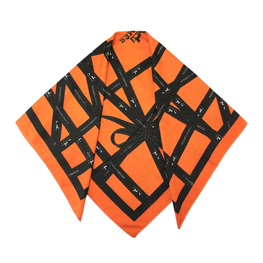 مینی اسکارف طرح هرمس نارنجی مشکی کد 6021
