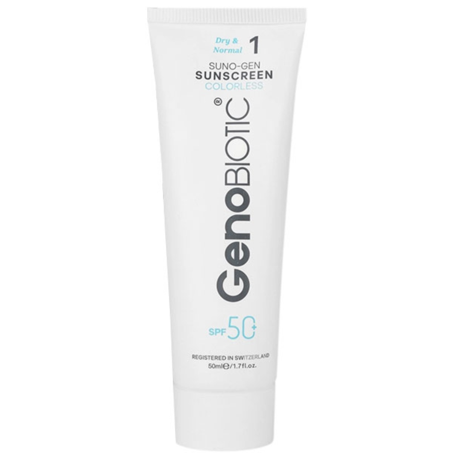 کرم ضد آفتاب بی رنگ پوست های خشک و معمولی SPF50 ژنوبایوتیک 50ml