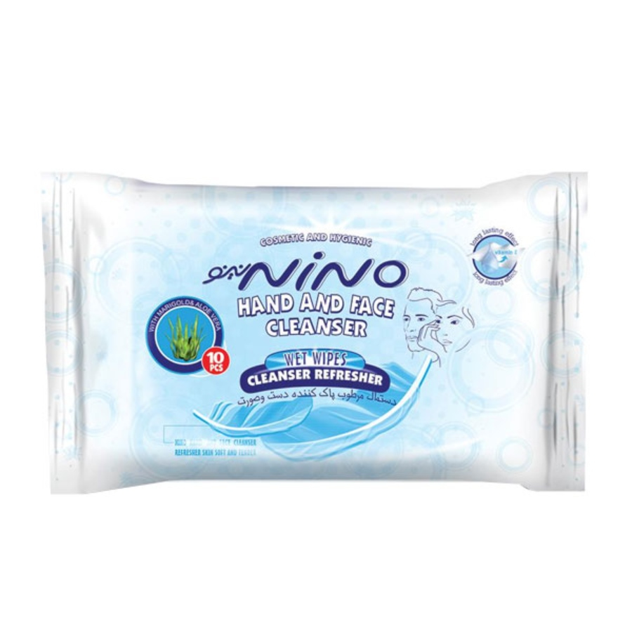 دستمال مرطوب پاک کننده دست و صورت نینو