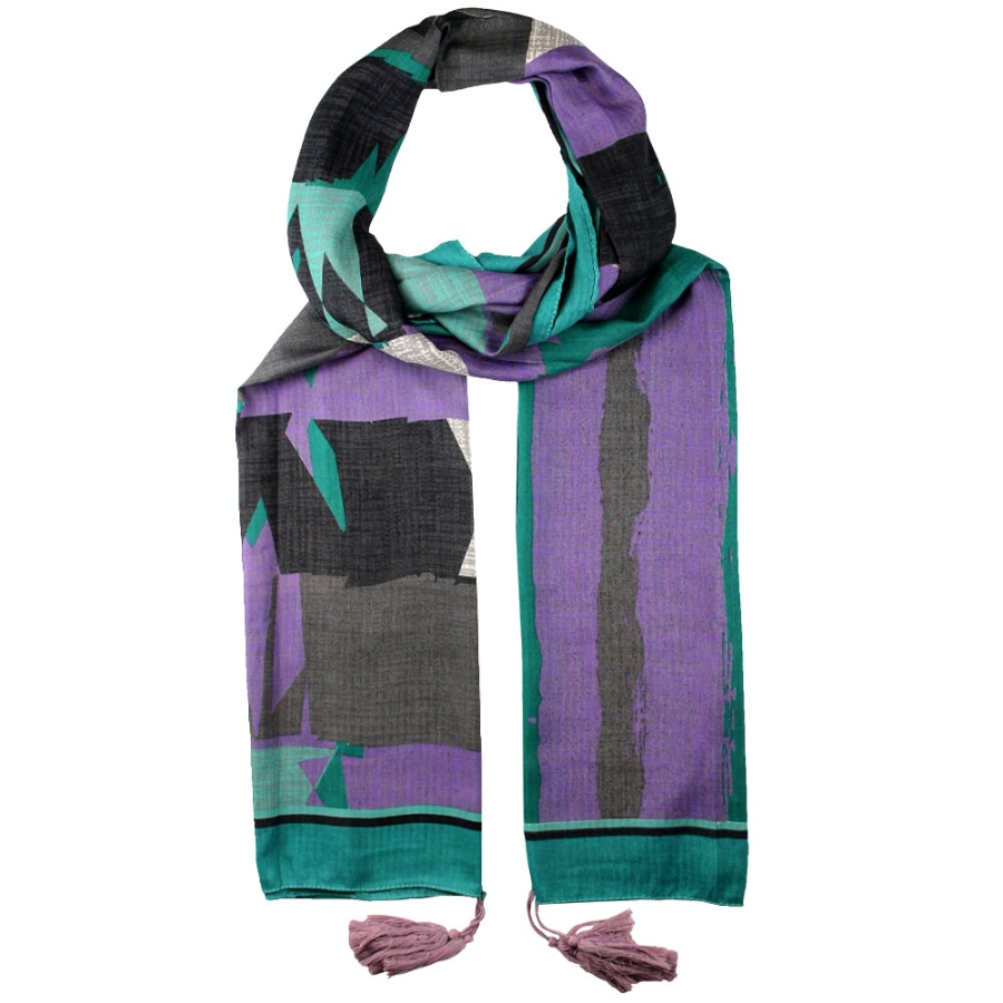 شال طرح دار سبز بنفش کد 52002