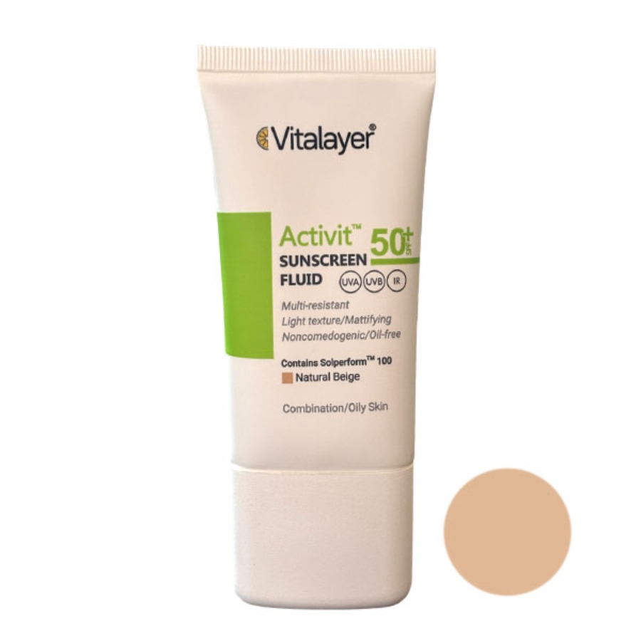 فلوئید ضد آفتاب رنگی پوست چرب Activit SPF50 ویتالیر 50ml