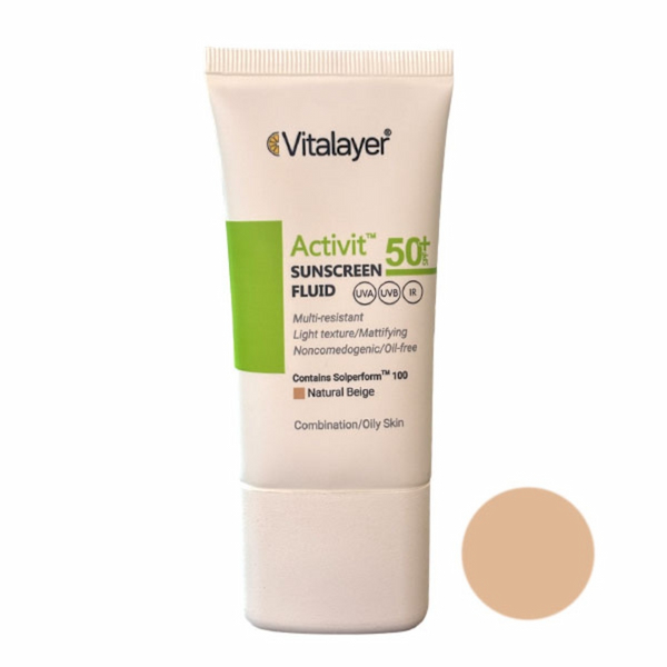 فلوئید ضد آفتاب رنگی پوست چرب Activit SPF50 ویتالیر 50ml