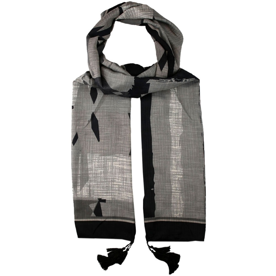 شال طرح دار طوسی مشکی کد 52003