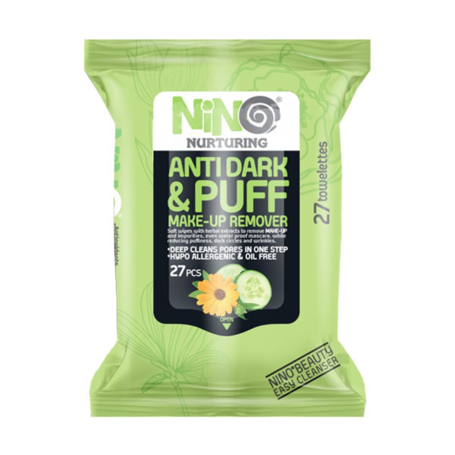 دستمال مرطوب پاک کننده آرایش ضد تیرگی و پف نینو 27 عددی