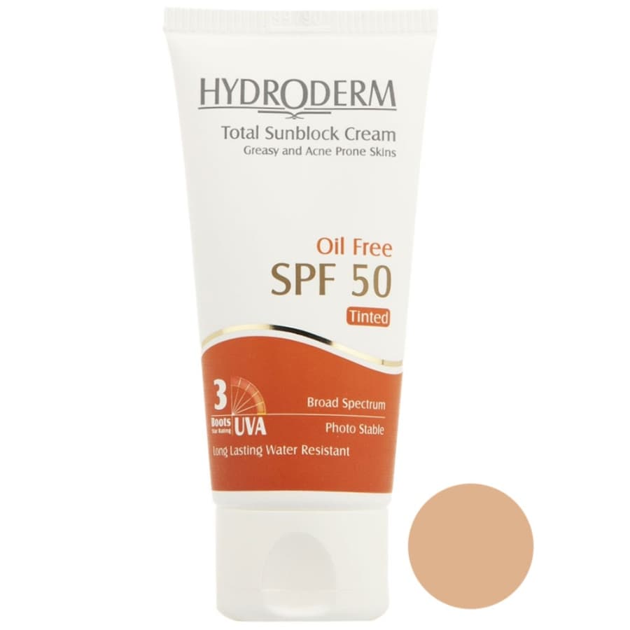 ضد آفتاب رنگی هیدرودرم SPF50 پوست چرب و جوش دار (بژ متوسط)